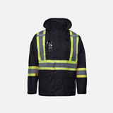 Manteau haute visibilité imperméable Canada Sportswear Storm, respirant et conforme CSA, en noir, pour la sécurité et la protection.
