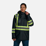 Manteau haute visibilité imperméable respirant pour la sécurité, noir, de la marque Canada Sportswear, adapté pour le travail.