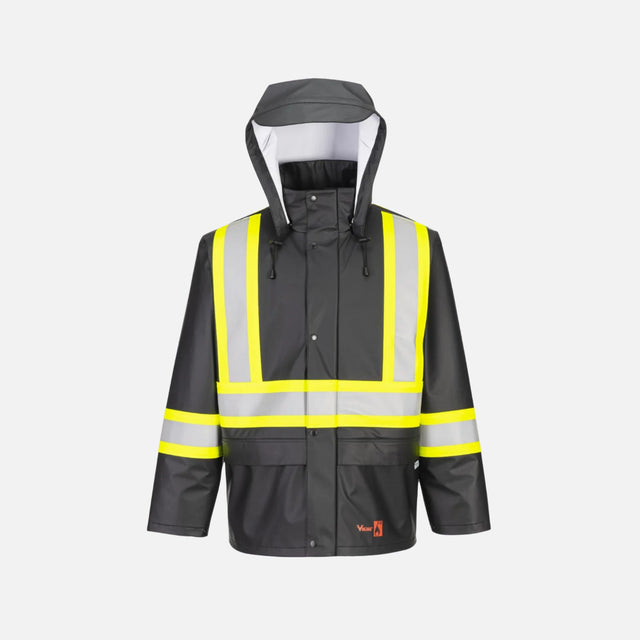 Manteau de pluie ignifuge noir Viking, vêtements de sécurité et visibilité, imperméable et résistant au feu.