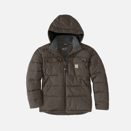 Manteau isolant Carhartt, vêtement chaud d'hiver avec isolation intensive, couleur café, conçue pour une protection contre le froid.