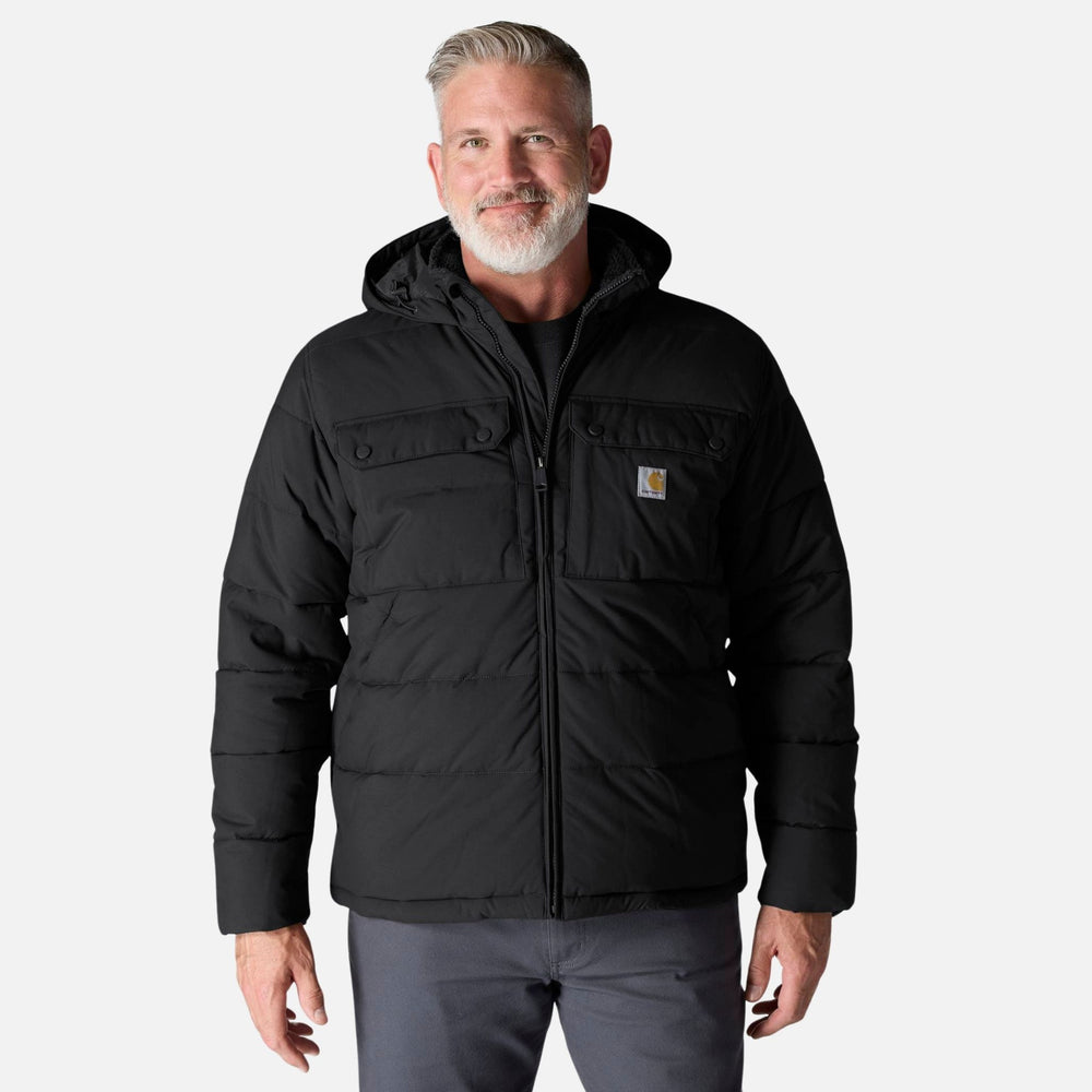 Manteau isolé Carhartt pour homme, veste d'hiver noire, vêtement chaud et résistant, parfait pour la protection contre le froid.