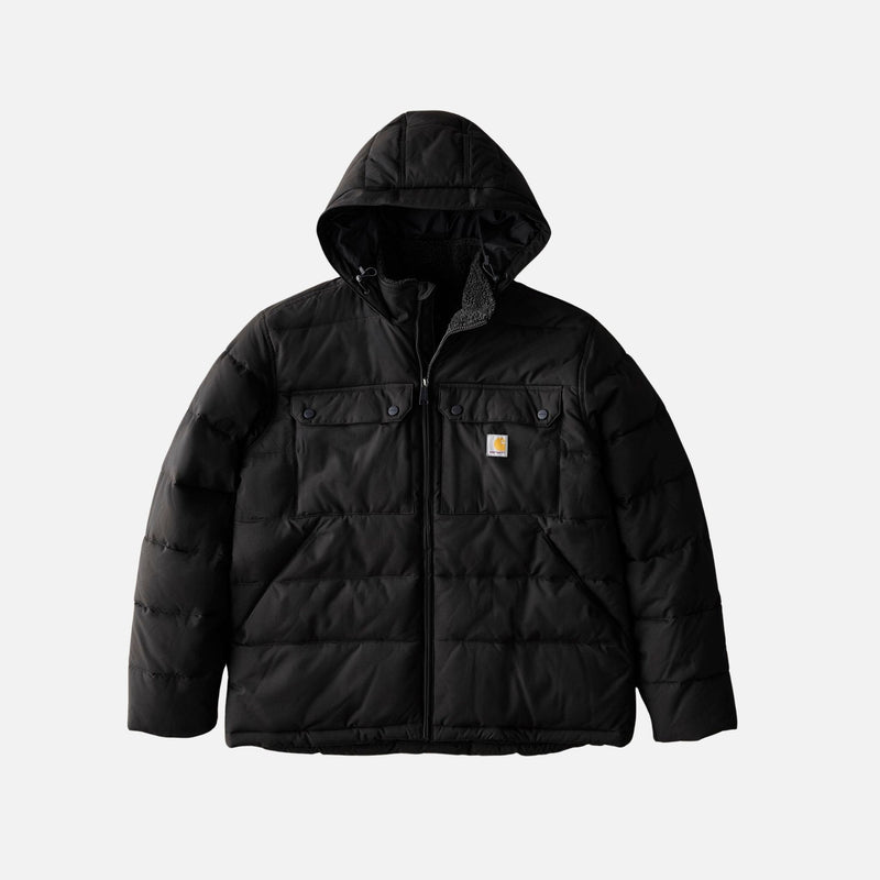 Manteau isolé Carhartt noir pour homme, vêtement chaud et résistant à l'hiver, idéal pour la protection contre le froid.