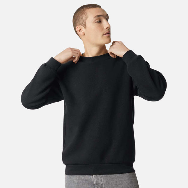Molleton à col rond unisexe American Apparel RF496 noir, vêtement confortable en coton pour hommes et femmes.