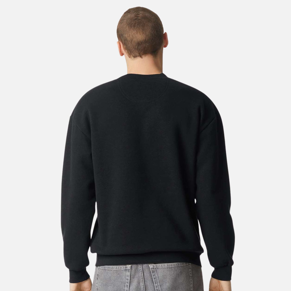 Molleton à col rond unisexe American Apparel, vêtement en molleton noir, vue de face, style confortable et décontracté.