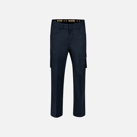 Pantalon cargo Superflex WRTK, extensible et moderne, en tissu marine, adapté au travail, vue de face sur mannequin.