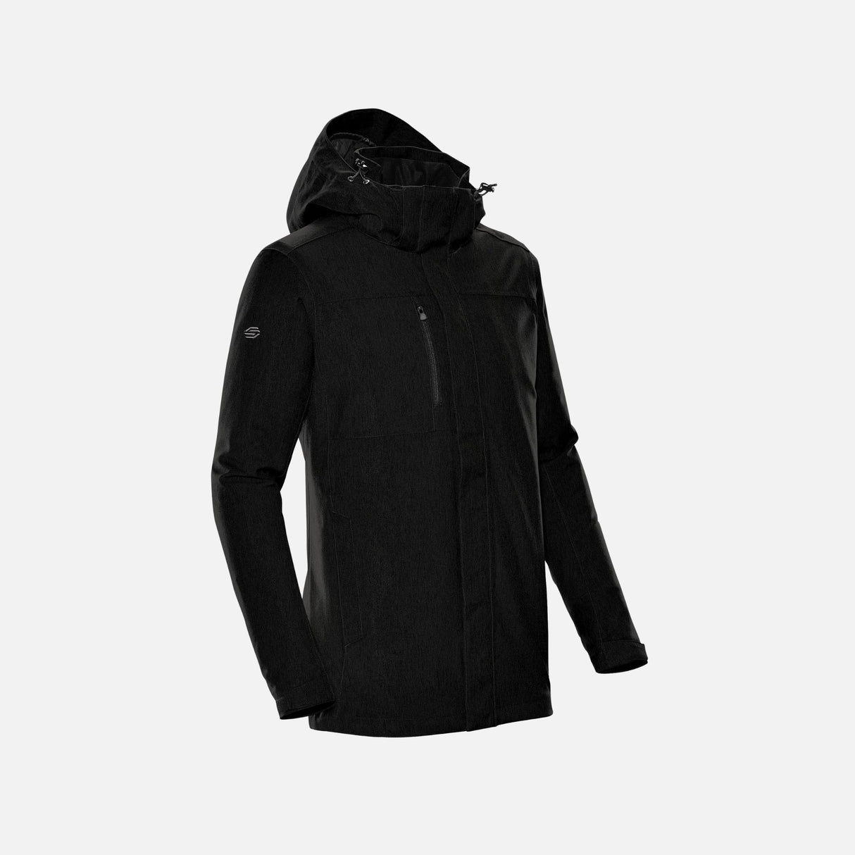 Manteau 3-en-1 pour homme Stormtech, parka noire avec doublure amovible, veste imperméable et chaude pour l'hiver.