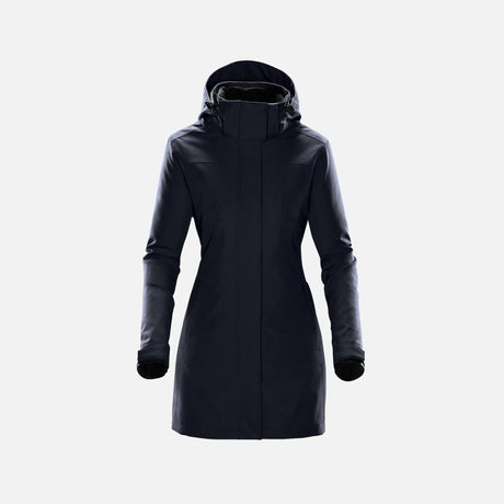 Manteau 3-en-1 pour femme de Stormtech, parka marine avec doublure amovible, vêtements d'hiver élégants et pratiques.