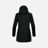 Manteau 3-en-1 pour femme Stormtech, parka noire avec capuche amovible, vêtement d'hiver chaud et pratique.