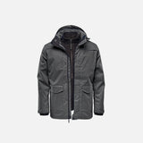 Parka 3-en-1 pour homme Stormtech Vortex, manteau d'hiver avec protection complète et chaleur modulable, en tissu gris granite.