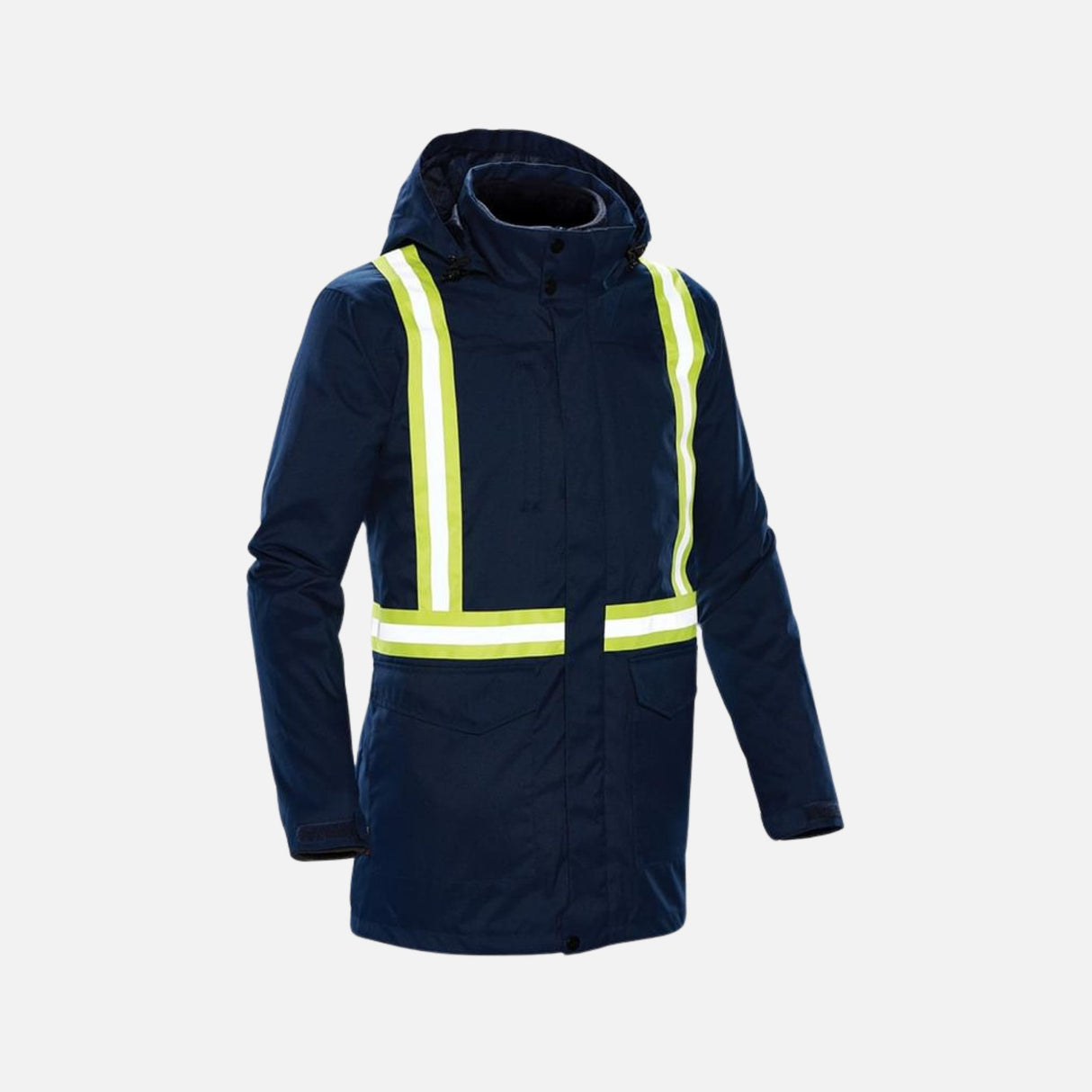 Parka à bandes 3-en-1 Stormtech, veste réfléchissante marine, protection complète et chaleur modulable pour homme.