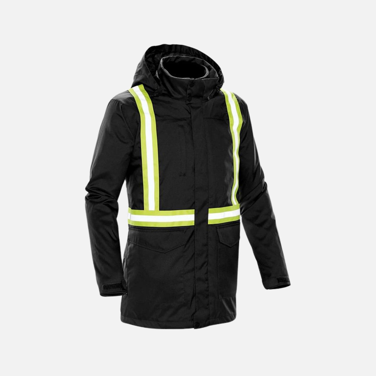 Parka réfléchissante Stormtech TPX3R 3-en-1 en noir, veste imperméable et chaude avec bandes réfléchissantes pour protection complète.