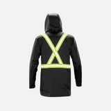 Parka à bandes 3-en-1 Stormtech, manteau noir réfléchissant avec protection complète et chaleur modulable.