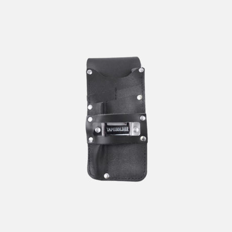 Pochette en cuir noir Dura Cuir pour couteau et ruban à mesurer, accessoires d'outils robustes et pratiques.