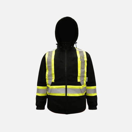 Veste en coton ouaté de sécurité Viking noire avec bandes réfléchissantes pour une chaleur et une visibilité accrues.
