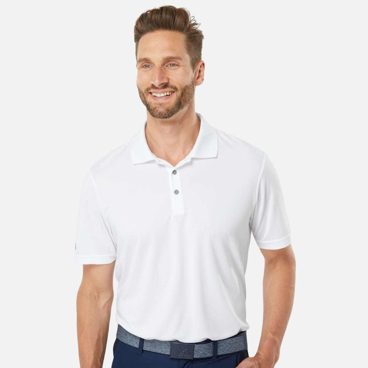 Polo à manches courtes Performance Adidas blanc pour homme, vêtement de sport léger et respirant.