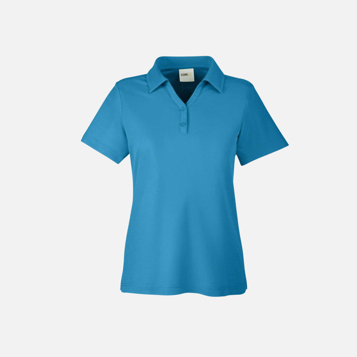 Polo homme Core365 Fusion ChromaSoft bleu, vêtement polo corporel, détail du col et de la texture du tissu.