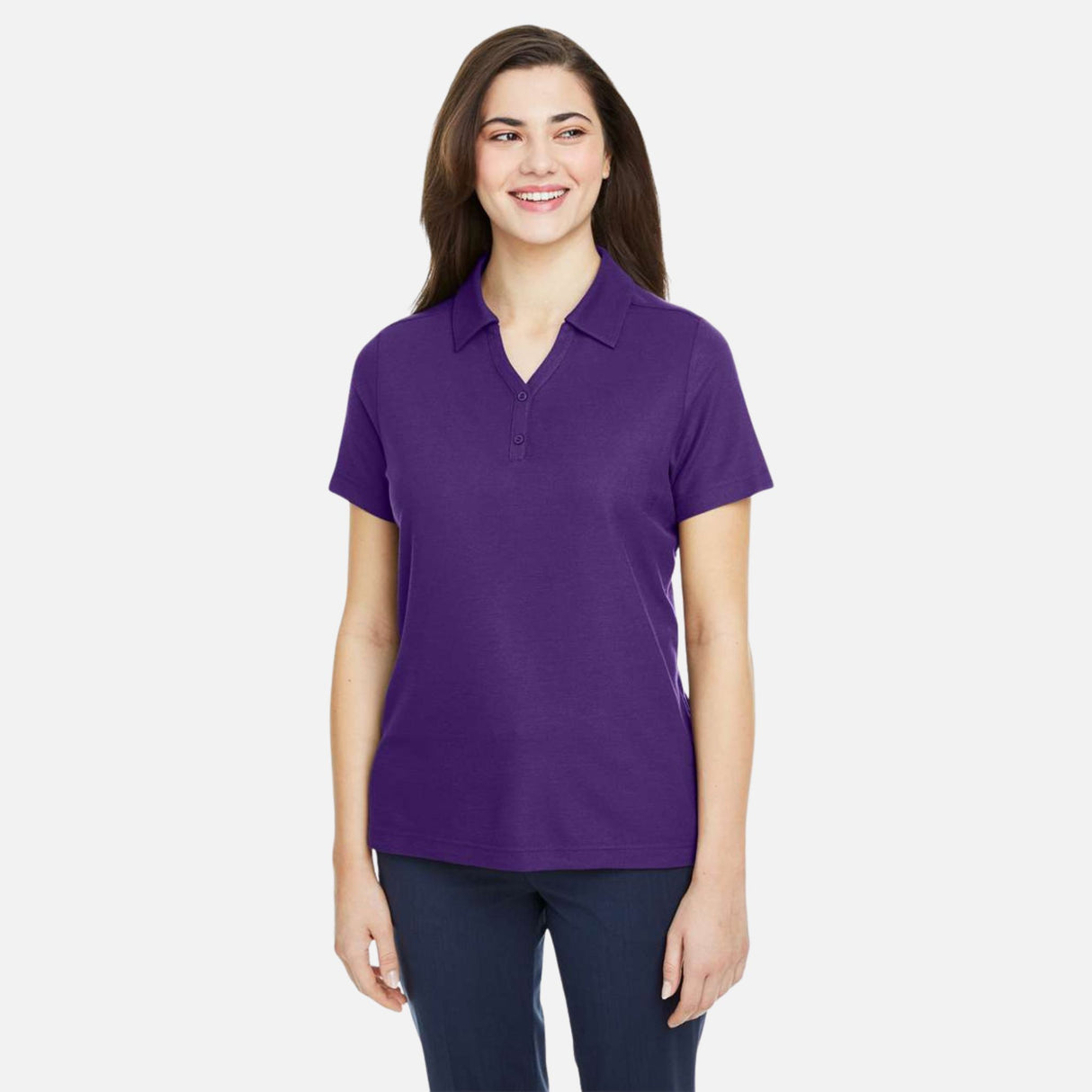 Polo homme Core365 Fusion ChromaSoft mauve, vêtement polo corporel avec col classique et logo sur la poitrine.