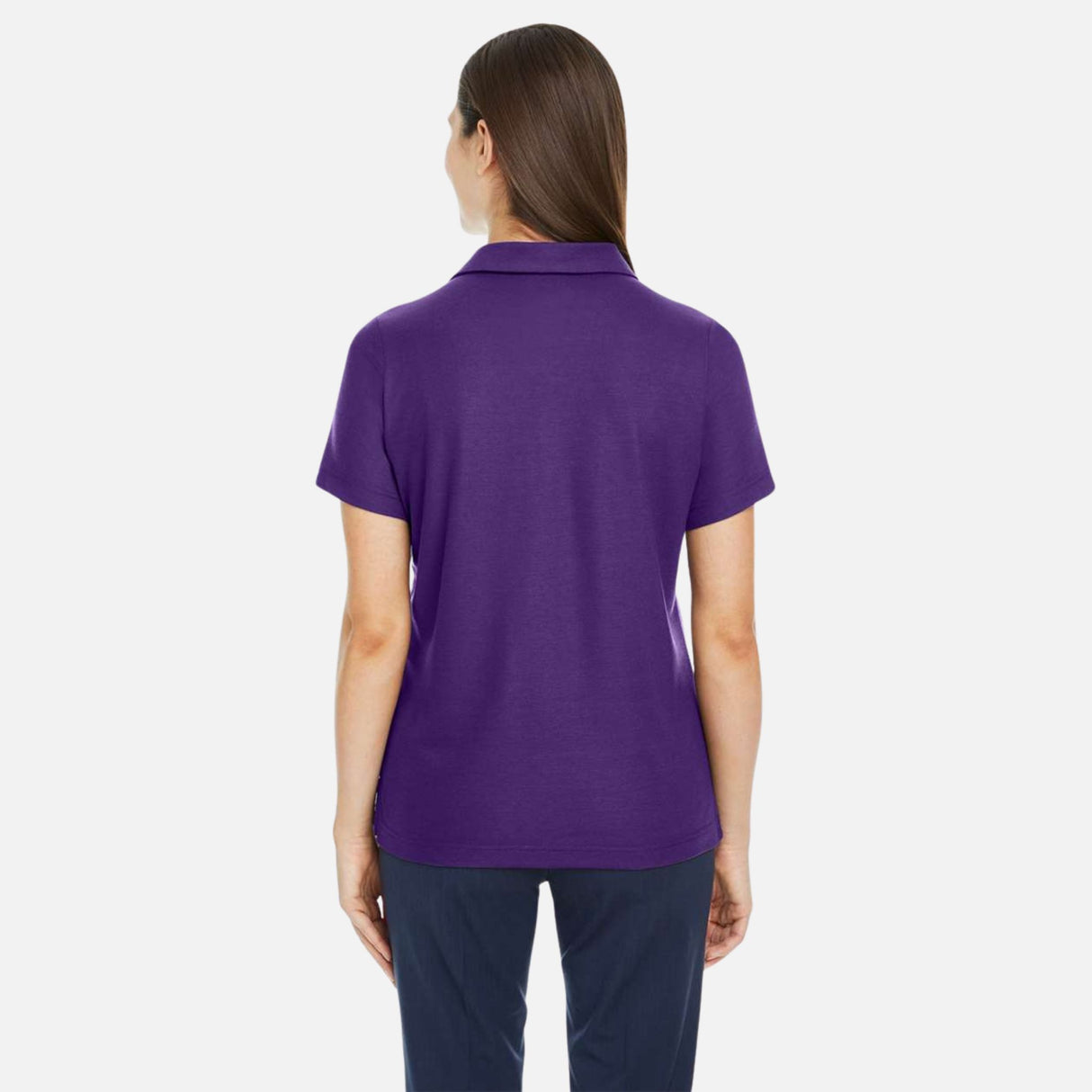 Polo Fusion ChromaSoft Core365 mauve, vêtement polo pour corps, vue de face avec col et boutons, tissu doux et élégant.