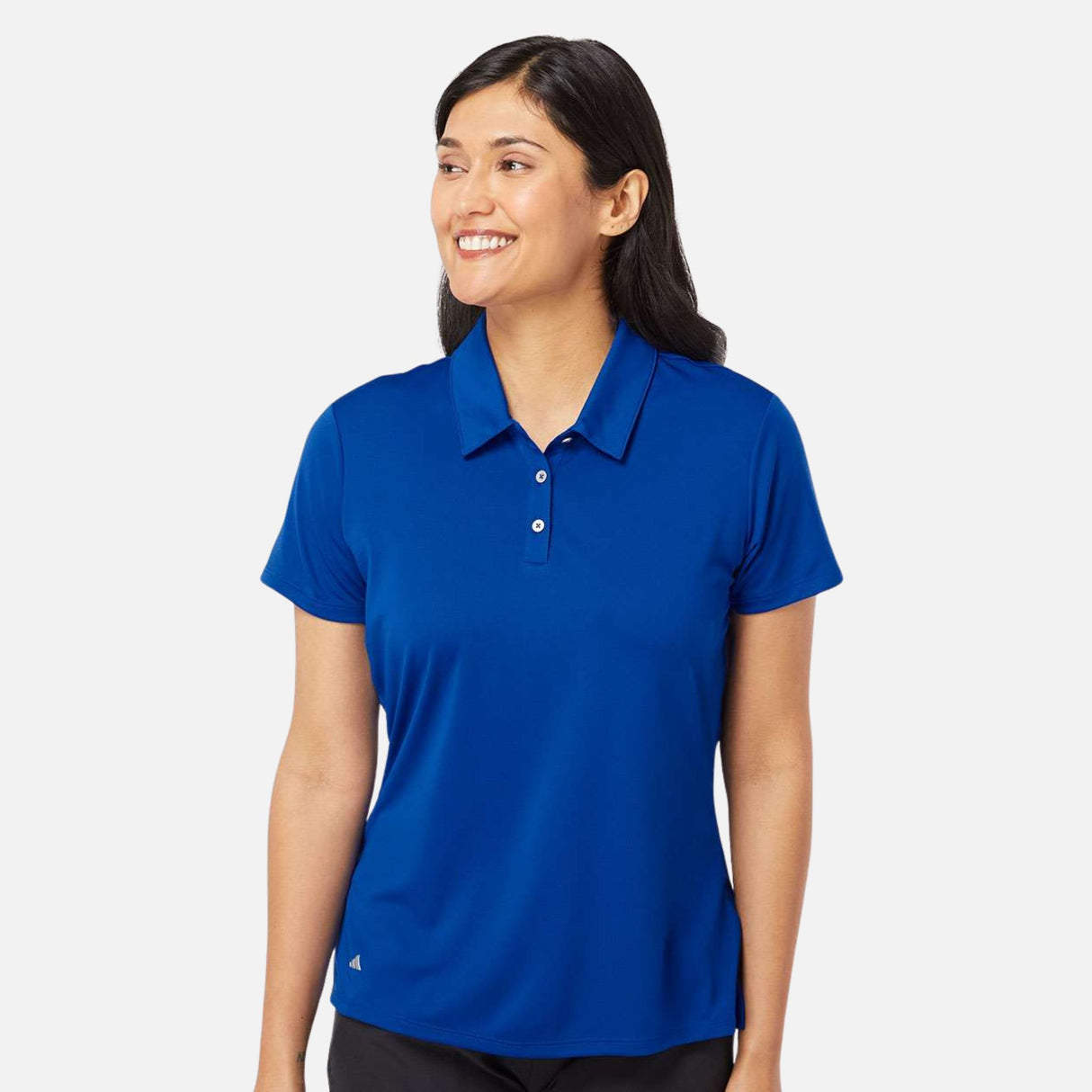 Polo à manches courtes Performance pour femme Adidas, tissu technique bleu royal, détails de conception athlétique.