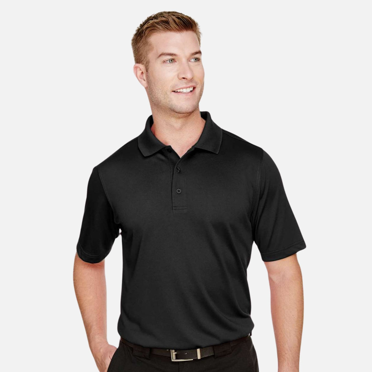 Polo-MC-homme-Harriton-S_S-M348-noir-devant-mannequin