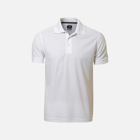 Polo à manches courtes OGIO OG101 blanc pour homme, vêtement sportif élégant avec col et boutons, idéal pour le sport ou la détente.
