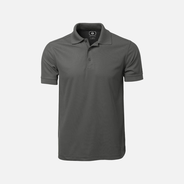 Polo à manches courtes OGIO OG101 gris, vêtements pour le corps, tissu léger et confortable, visible sur l'image.