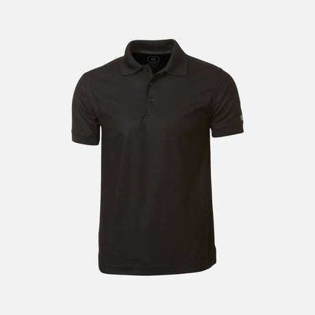 Polo à manches courtes OGIO OG101 TD noir, vêtement polo en coton avec col et boutons, vue de face.
