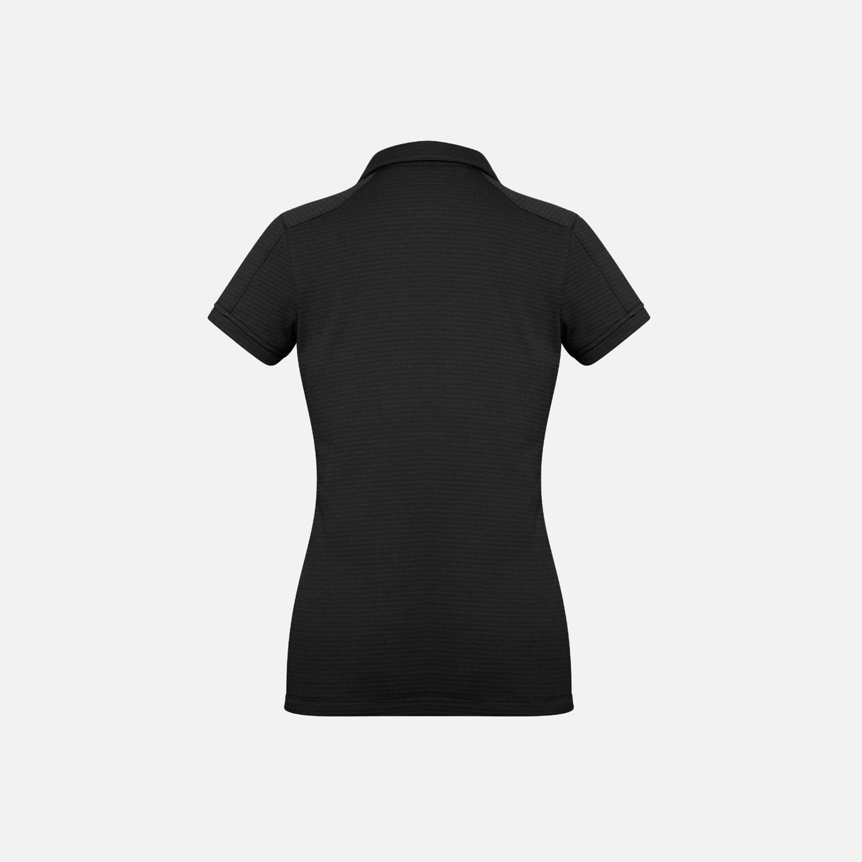 Polo à manches courtes pour femme Biz P706LS noir, vêtement en coton avec col classique, porté sur mannequin.