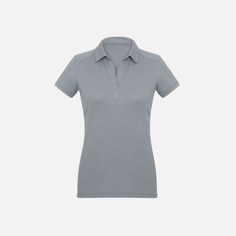 Polo à manches courtes pour femme Biz P706LS en argent, vêtement de corps élégant et confortable, vue de face.