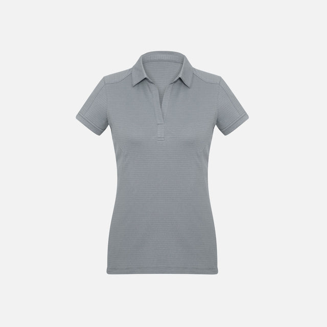 Polo à manches courtes pour femme Biz P706LS en argent, vêtement de corps élégant et confortable, vue de face.