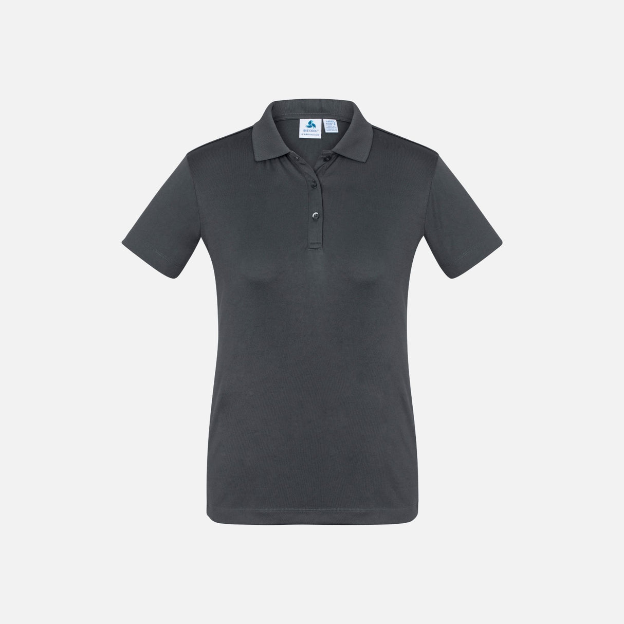 Polo à manches courtes pour femme Biz, vêtement polo corp pour femme, gris, tissu léger et confortable.