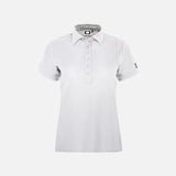 Polo à manches courtes pour femme OGIO LOG101 blanc en tissu léger, idéal pour un style sportif et élégant.