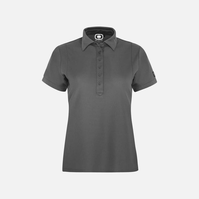 Polo à manches courtes pour femme OGIO LOG101 en gris, vêtement polo confortable et élégant pour le sport ou la détente.
