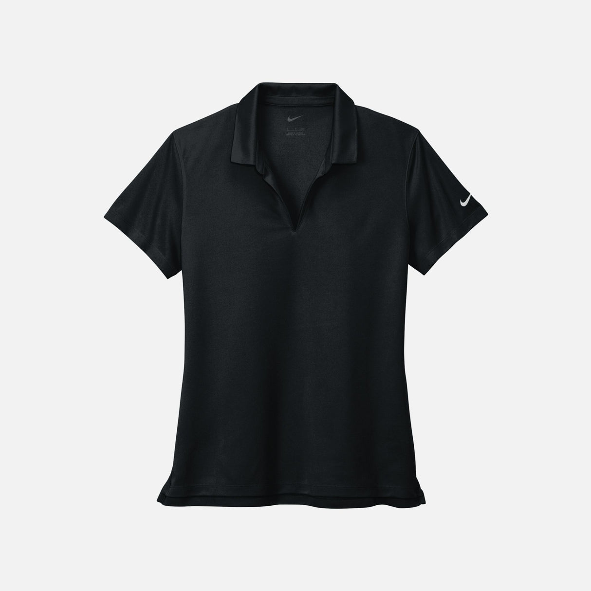 Polo à manches courtes pour femme Nike Sanmar noir, vêtement polo en coton doux, élégant et confortable.