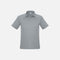 Polo à manches courtes pour homme Biz, en tissu argenté, détail classique, porté sur un mannequin, idéal pour un style décontracté.