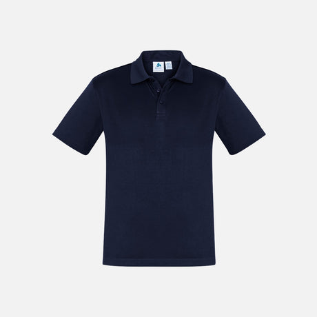 Polo à manches courtes pour homme Biz, couleur marine, en tissu confortable, porté par un mannequin.