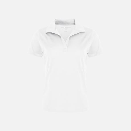 Polo manches courtes pour femme Coal Harbour blanc, vêtement polo en coton, porté sur mannequin.