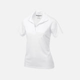 Polo à manches courtes pour femme Coal Harbour blanc, vêtement de style décontracté et élégant, mis en valeur sur un mannequin.