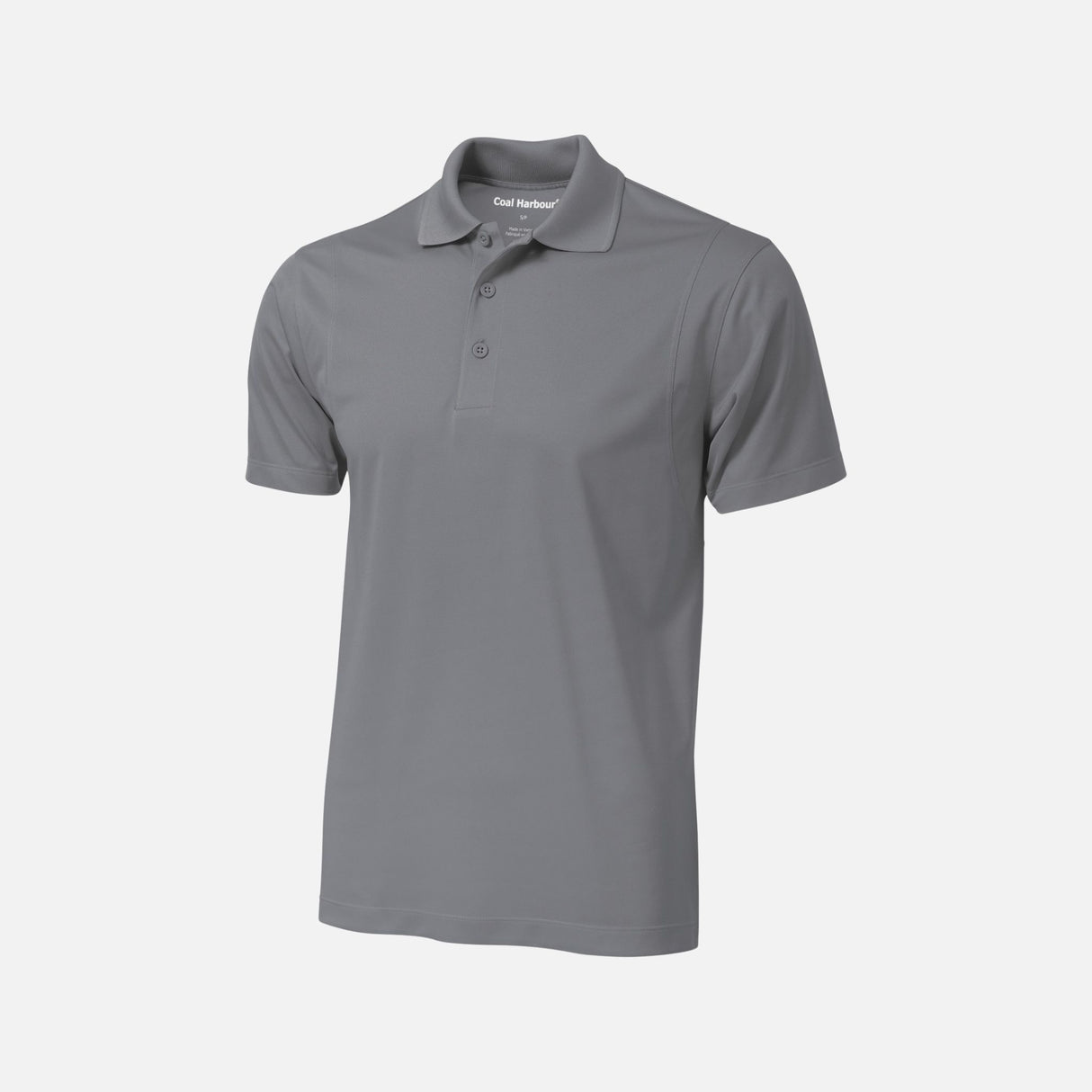 Polo manches courtes pour homme Coal Harbour gris en coton, vue de face, détails du col et des manches visible.