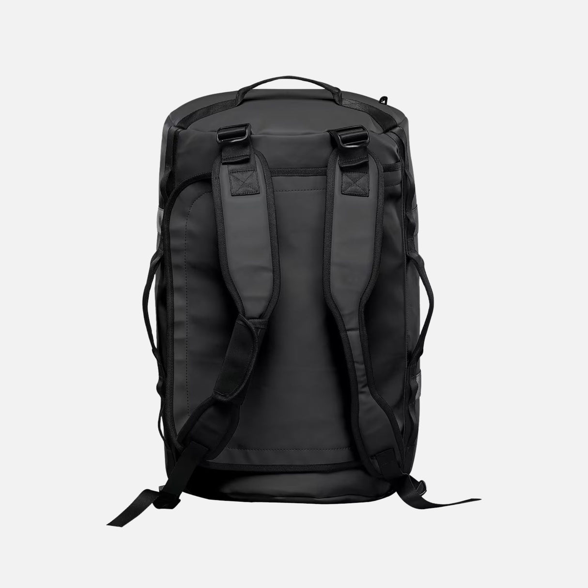 Sac 2-en-1 Stormtech noir, sac de voyage duffel et sac à dos imperméable, accessoires-sacs polyvalent pour voyager.