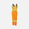Salopette haute visibilité imperméable pour femme de la marque Surewerx, en orange, avec détails de sécurité et confort.