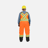 Salopette de sécurité haute visibilité imperméable Surewerx en orange et noir, isolée et résistante, pour le travail en extérieur.