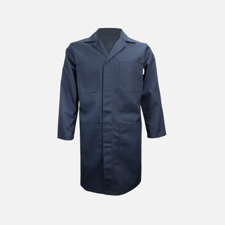 Sarrau de travail marine Gatts en coton durable, avec col et poches pour protection et confort lors du travail.