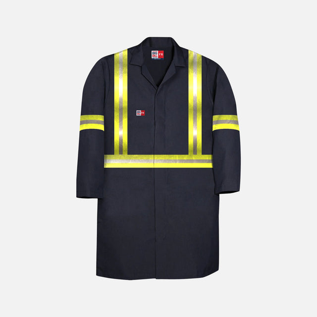 Blouse de travail Big Bill en tissu ignifuge marine, sans poches, conçue pour la sécurité et la visibilité au travail.