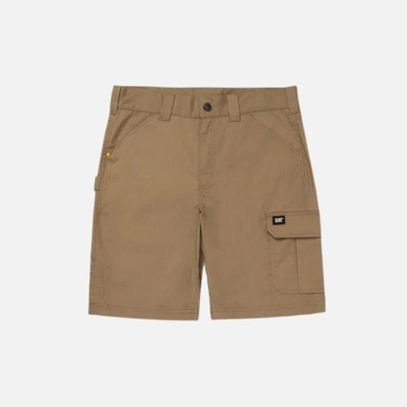 Short de travail homme Caterpillar en Ripstop kaki, léger et résistant, idéal pour les activités professionnelles.