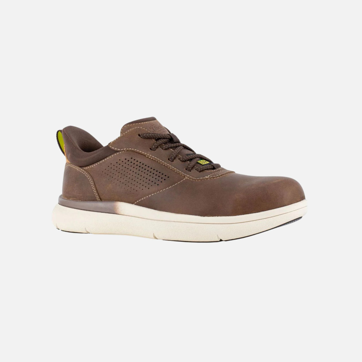 Souliers de travail sans lacets Reebok Fleet Work en brun avec embout composite et semelle confortable, adaptés pour le travail.