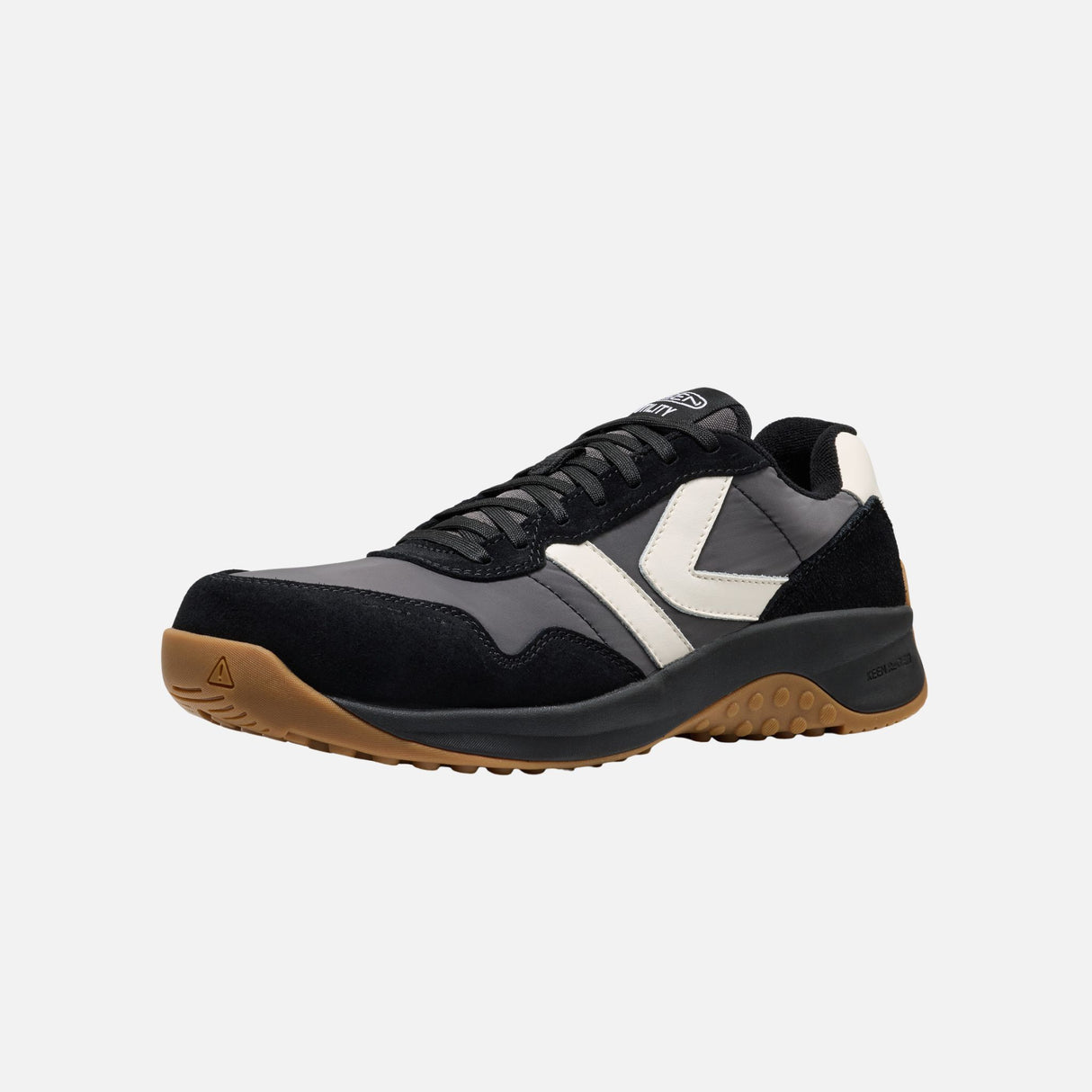 Souliers de travail Keen noirs, imperméables et confortables, avec semelle antidérapante, pour une utilisation professionnelle.