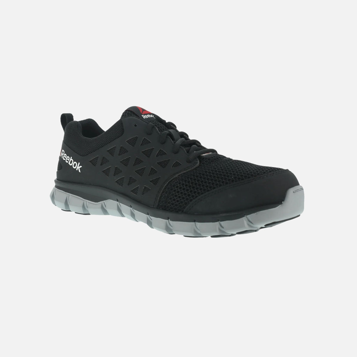 Souliers de travail Reebok Sublite Cushion Work noirs, légers et flexibles, conçus pour le confort et la performance au travail.