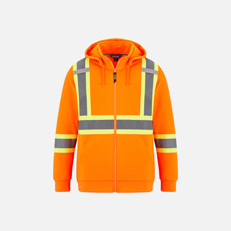 Sweat à capuche haute visibilité orange de Canada Sportswear, vêtement de sécurité en molleton zippé pour une meilleure visibilité.