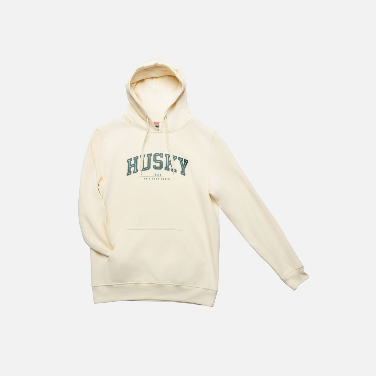 Sweat à capuche ivoire HUSKY L'Essentiel, vêtement à capuche de la collection HUSKY, porté sur un mannequin.